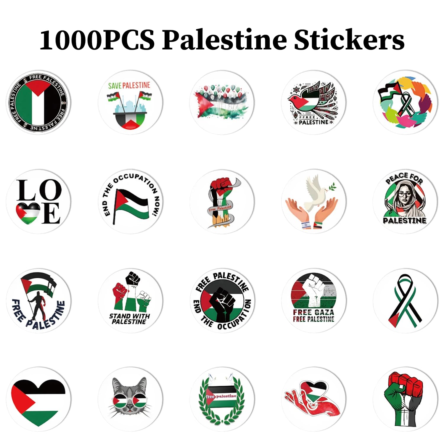 Free Palestine Stickers Roll - 1000pcs Ceasefire Peace Dove & Flag Stickers, Waterproof Vinyl for Laptop Water Bottles & Skateboard - Image 3
