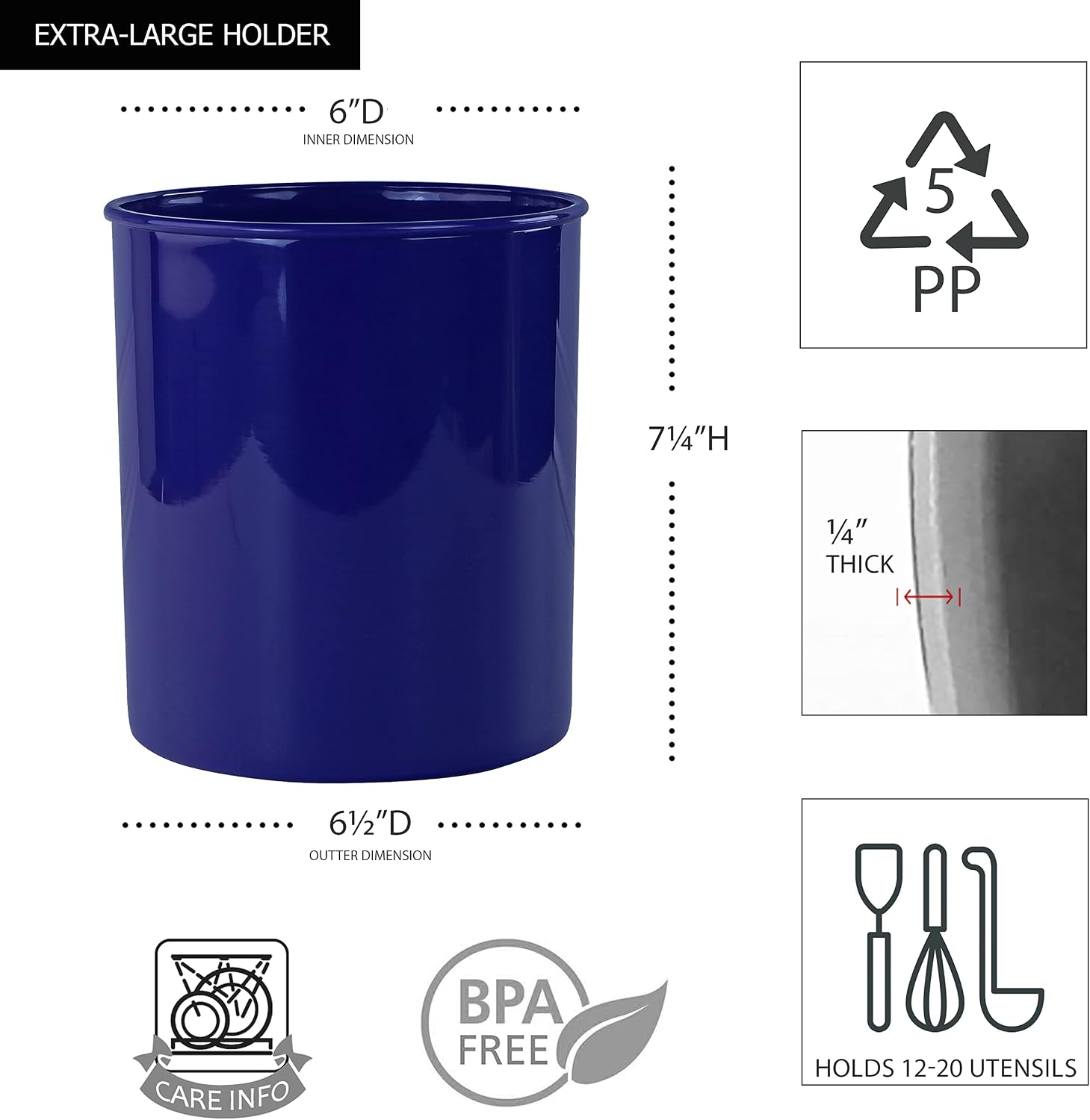 Reston Lloyd Extra-Large Multipurpose Utensil Crock for – BPA-Free Plastic Kitchen Tool Holder for Countertop, Camping, RV, Craft Desk, Wine Cooler, Garden, Patio Organizer - Indigo image 5