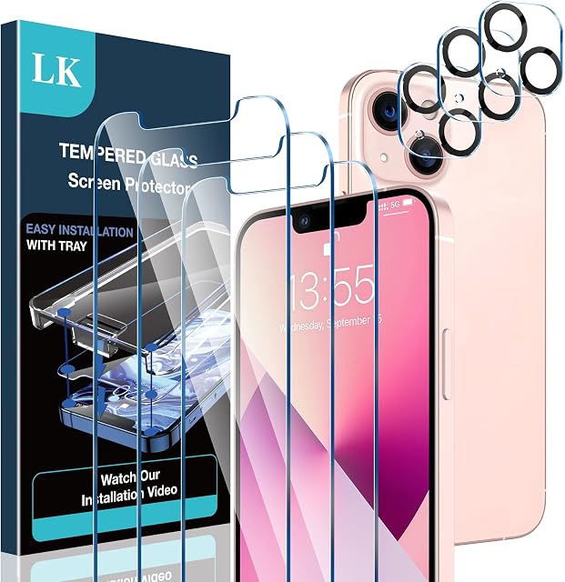 LK for iPhone 13 mini Screen Protector Compatible with iPhone 13 mini 5.4 inch, Tempered Glass for New iPhone 13 mini Protective Film 3 Pack Camera Lens Protector, Case Friendly, 9H Hardness