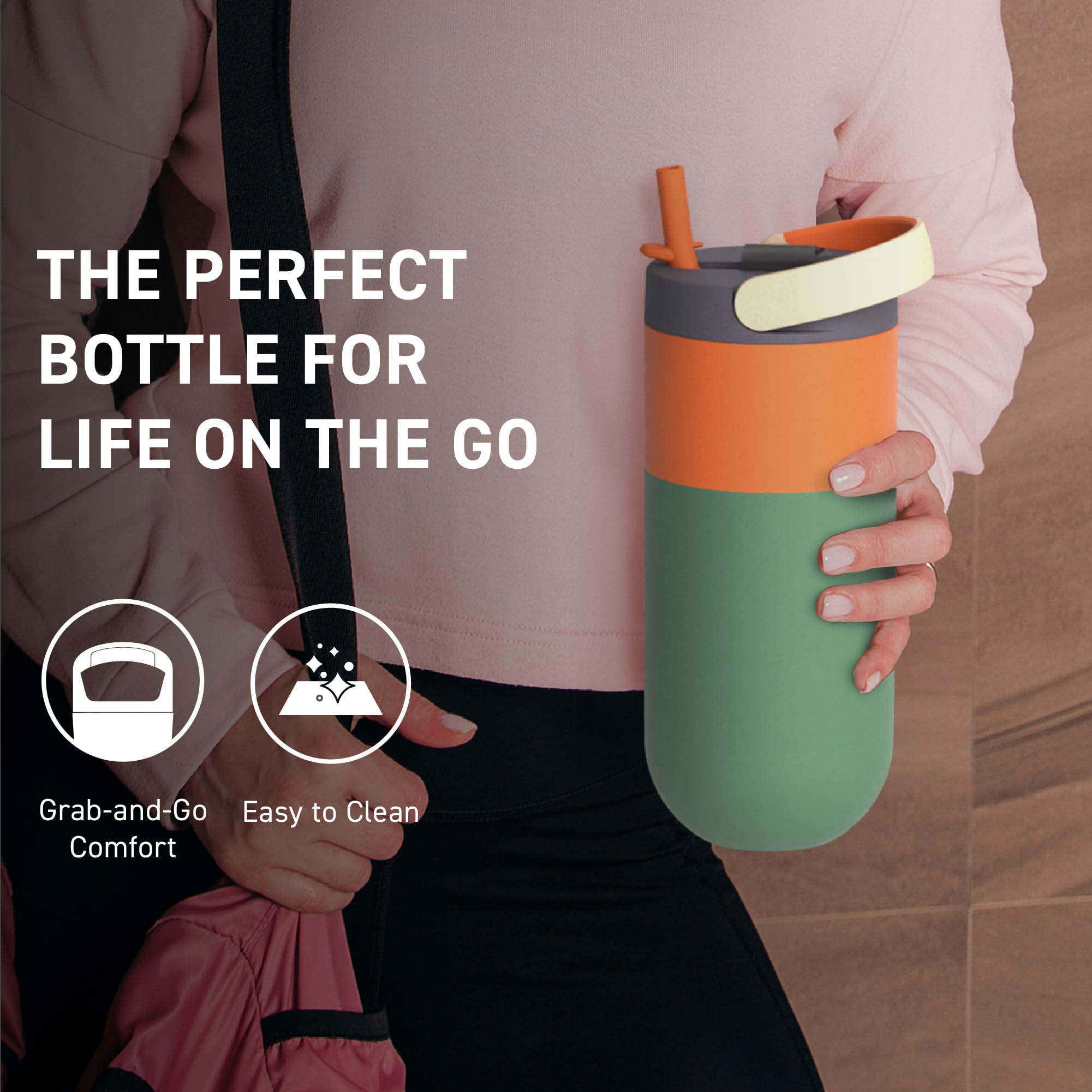 asobu Orbit, borraccia termica da 900 ml, elegante bottiglia termica con coperchio pop-up e maniglia per il trasporto, perfetta per caffè freddo, viaggi e idratazione elegante