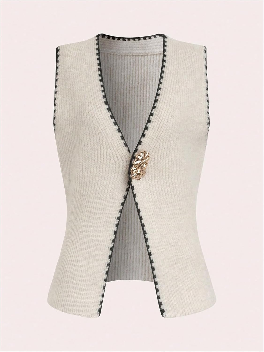 WDIRARA Women's Metal Button Sweater Vests Contrast Trim Split V Neck Sleeveless Pullover Knit Tank Tops - Image 4