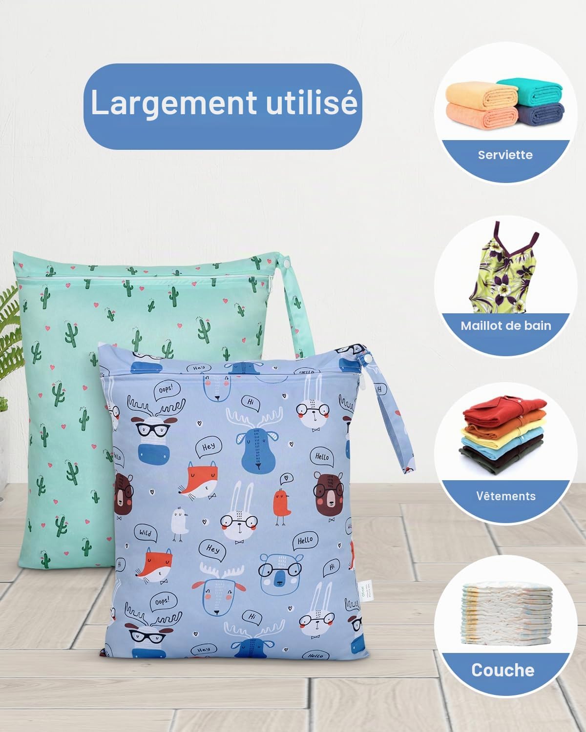 Sac à Couches Lavables 32x40cm Étanche Réutilisable Piscine Voyage Imperméable 2 Pièces