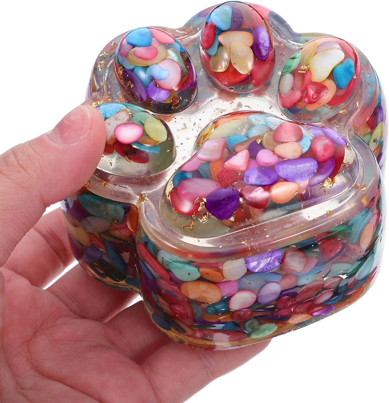 Crystal Cat Paw Jewelry Box Small Trinket Holder with Natural Shell and Crystal Chips, 9x8x5cm Decorative Organizer for Home and Bedroom Storage