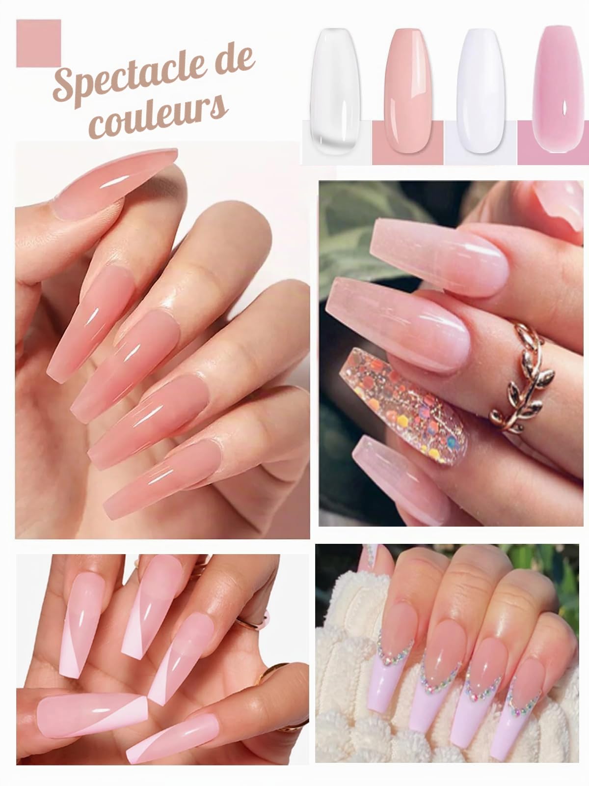 Kit d'ongles en acrylique : poudre acrylique 4 couleurs avec lime à ongles électrique – Lampe UV manuelle d'entraînement et liquide de 75 ml – Kit de pratique des ongles pour les amateurs de manucure