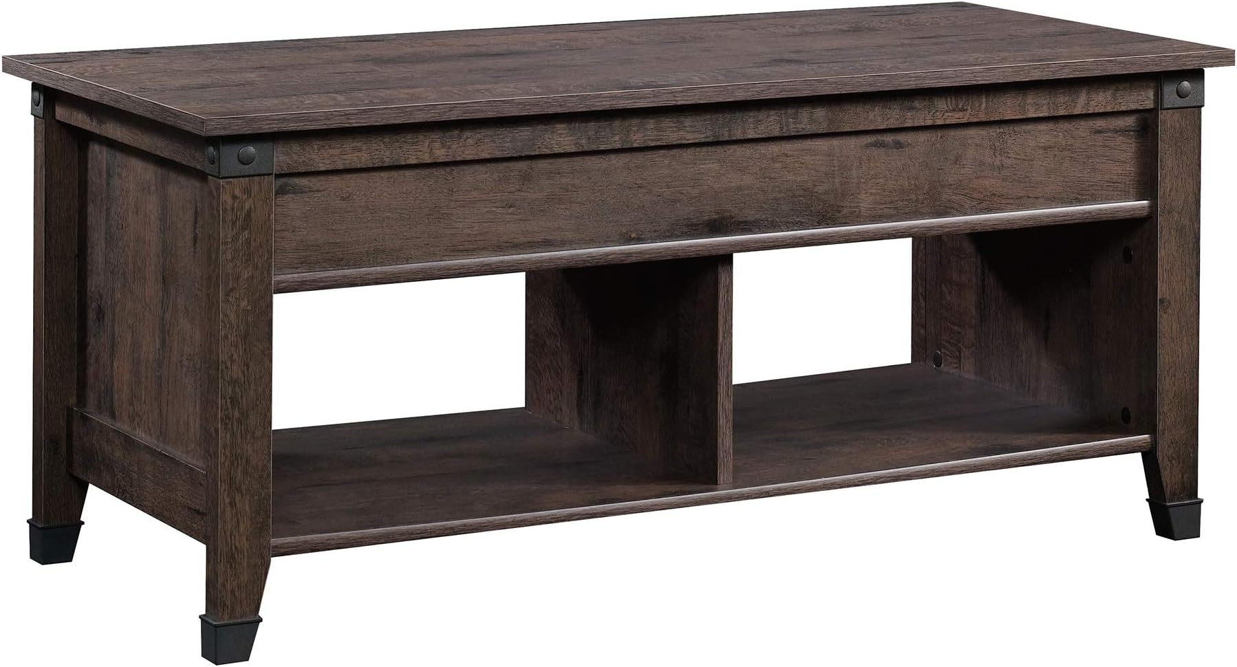 Sauder Carson Forge Rustic Lift Top Coffee Table with Storage Industrial Living Room Table, in Coffee Oak