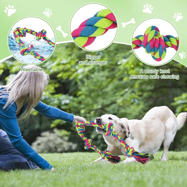 Foto 3 de 8 de Zuxbolf Cuerda de Juguete para Perros, Juguete de Cuerda de 5 Nudos Perros