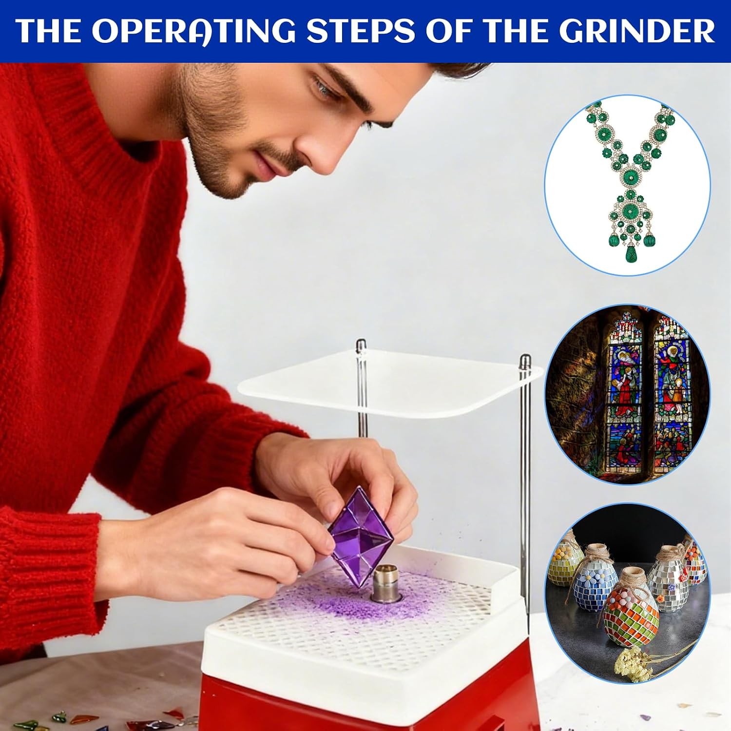 Stained Glass Grinder, 4200r/min Mini Portable Stained Grinder Kit Glass Art Grinding Tool with 5/8" Replaceable Diamond Grinder Bit for Glass Processing Arts Etc, 110V, 65W