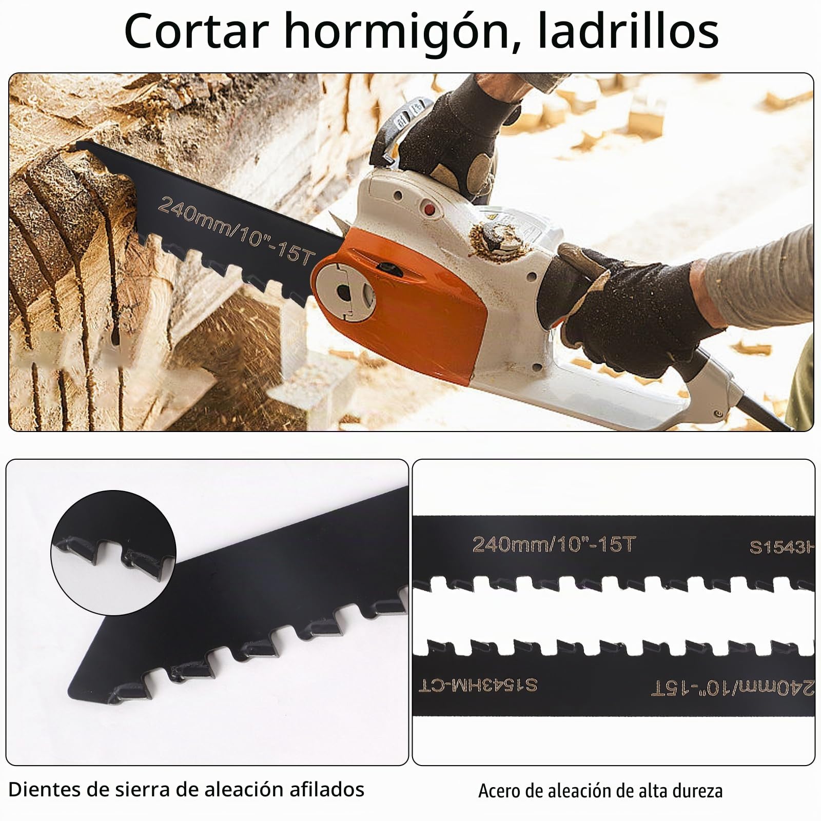 Hojas de Sierra Sable, Profesión Sierra De Sable, Accesorios Sierra sable, Hoja de Sierra Sable Universal para Metal, Madera, Hormigón Poroso,Ladrillo,Placa de Cemento (240 mm)