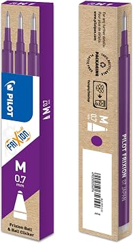 Pilot FRIXION Medium Refills - 0.7mm Nib - 2 Packs - 6 Refills - Violet Ink