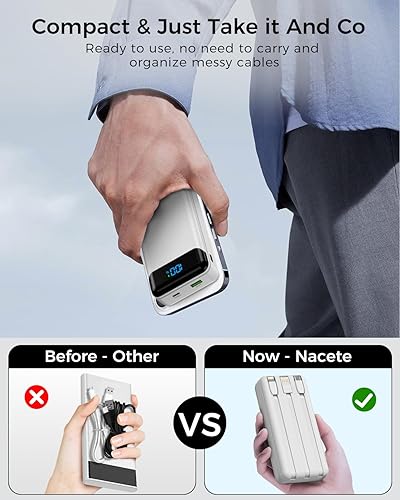 Miniatura 2 de Cargador portátil de 40000 mAh, batería de cable integrado, PD 22.5 W, carga rápida, cargador de teléfono portátil, 4 salidas, 3 entradas,