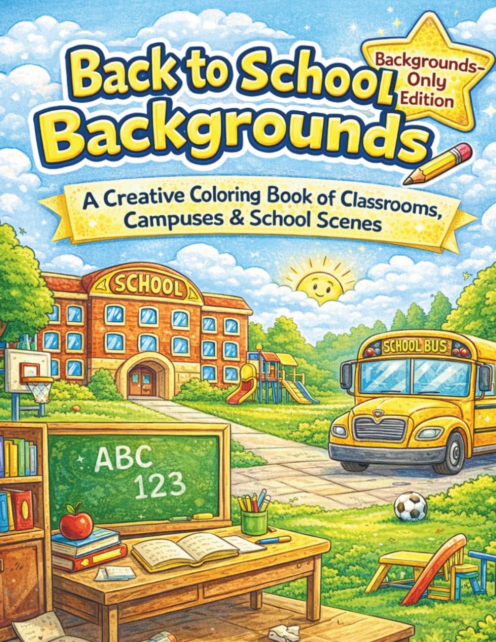 Back to School Backgrounds: Backgrounds only edition coloring book! (Back to School Fun Coloring Series)