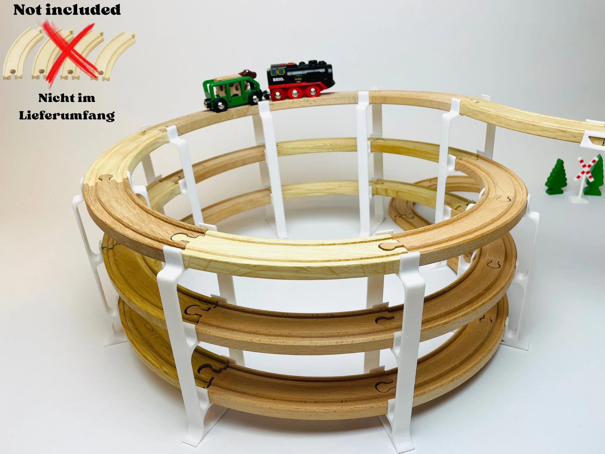 Carril de madera de 3 niveles compatible con Brio/Playtive/Lillabo/8 piezas/sin carril de madera y decoración