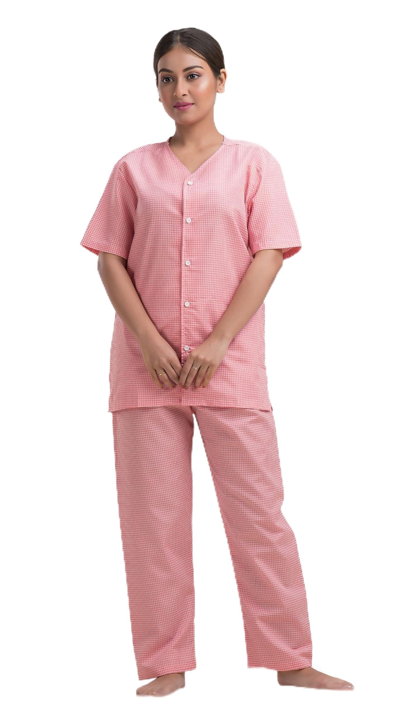 Unisex Reusable Poly Cotton Patient Dress Shirt & Pant | Checks, Ideal For Patients | (Pink, XX-Large)-image-31
