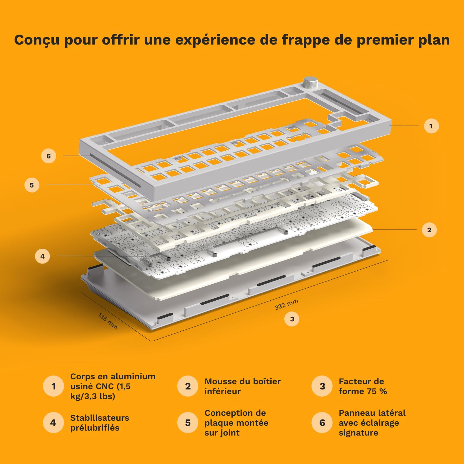 GLORIOUS GMMK Pro 75% Barebones Clavier Gaming ISO (Blanc) | Cadre Aluminium Massif 1,5kg, Modulaire 5 Broches Échangeable À Chaud, Rétroéclairage RGB, Design Personnalisable Premium