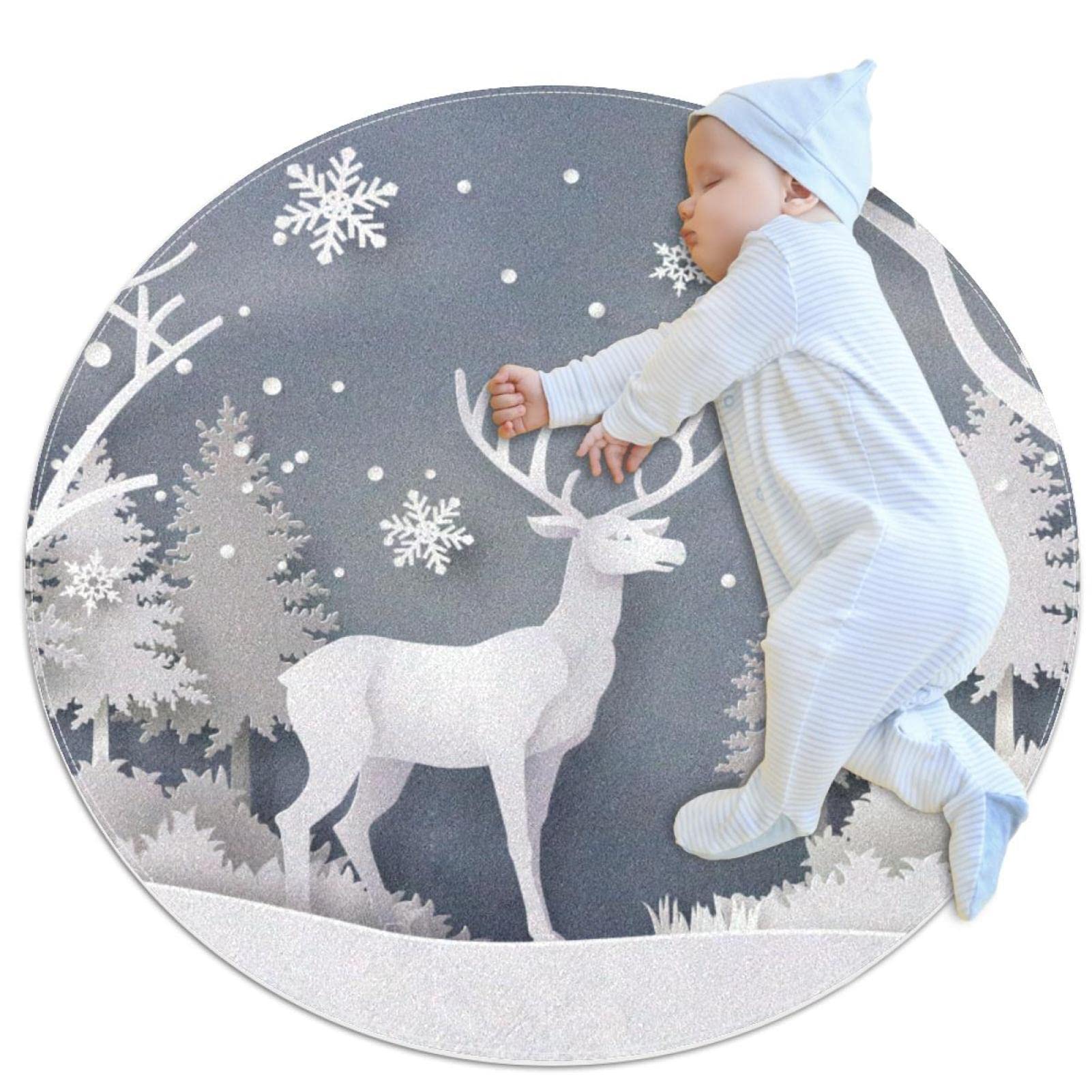 Tapis rond élan et flocon de neige pour salon et chambre