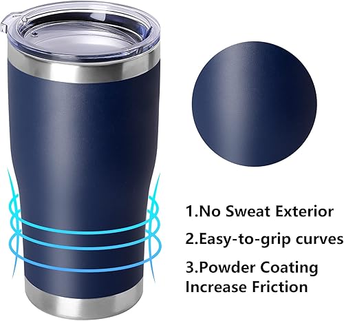 Miniatura 28 de DOMICARE vaso de doble pared con aislamiento al vacío, 20 onzas, con tapa, vaso de viaje de acero inoxidable, vaso de café con recubrimiento