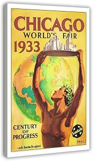1933 Chicago World's Fair, Century of American Progress Vintage Travel Poster Poster Print for Teen Boys Room Wall Art Canvas Painting Print Frame 12x18inch