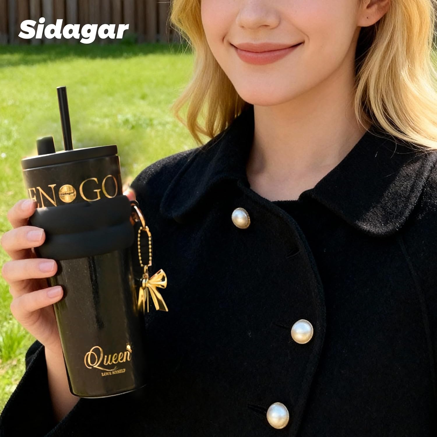 24 oz Stainless Steel Tumbler with Lid and Straw, Insulated Water Bottle Leak Proof for Hot and Cold, Portable Travel Coffee Mug, Reusable Coffee Cup for Women, Matte Black