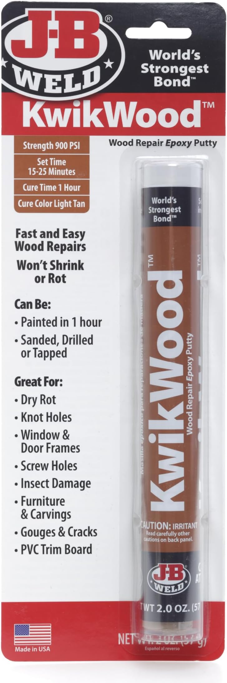 J-B Weld 8258 KwikWood Wood Repair Epoxy Putty Stick-7 inch, Beige