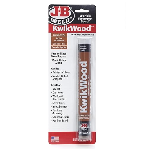 Masilla Epoxi Putty de J-B Weld KwikWood para reparar madera, 1 oz, bronceado, 8258