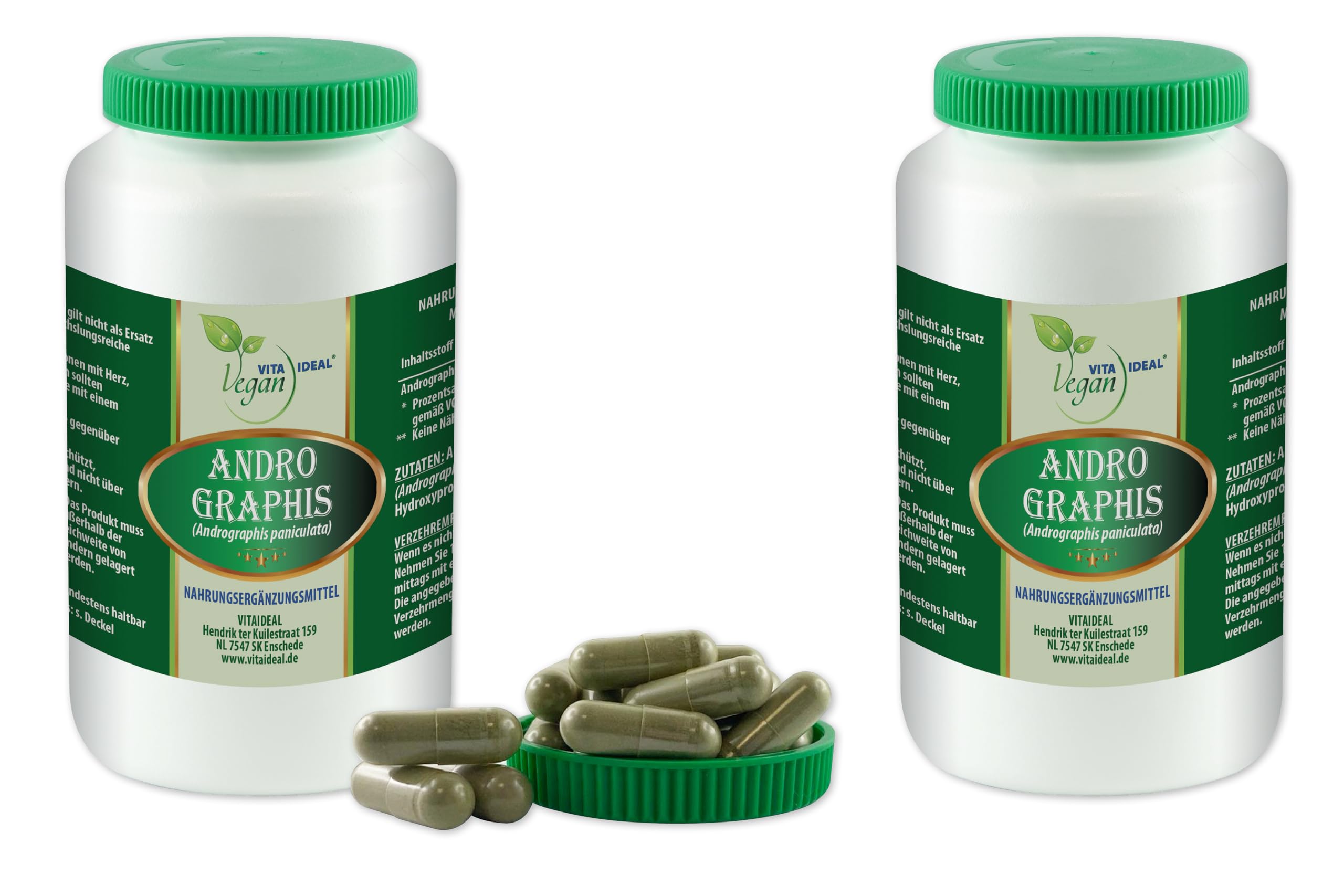 VITA IDEAL Vegan® ANDROGRAPHIS - Kraut 2x 360 KAPSELN - Chiretta Kraut - Tagesportion 800mg CHIRETTAKRAUT reines Pulver. Natürlich, pflanzlich und ohne Zusatzstoffe.
