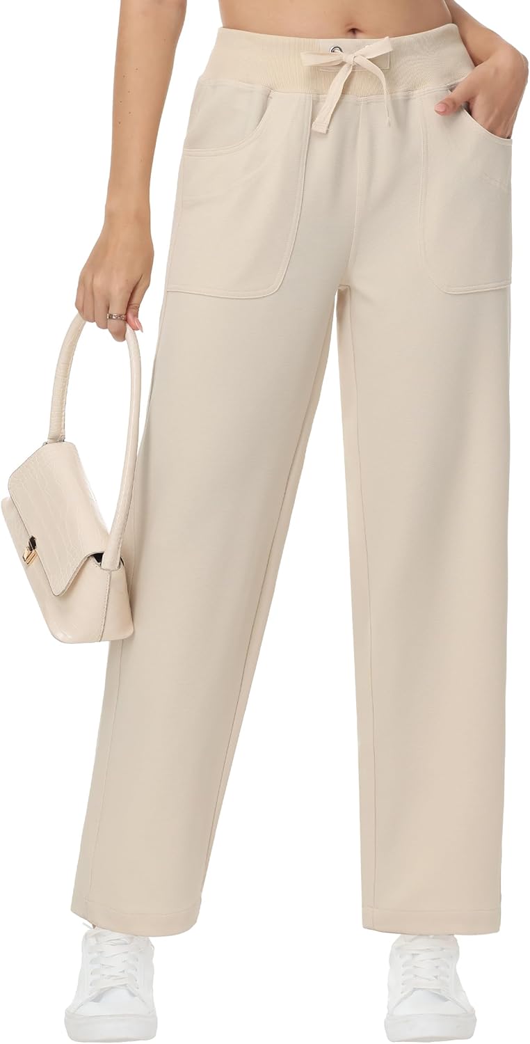 YuKaiChen Womens Pants Baggy Wide Leg Casual Elastic Waisted with Pockets