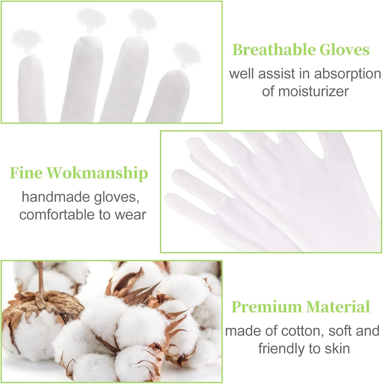 Occan White Cotton Gloves 5 Pairs Moisturizing Gloves Overnight for Men and Women, White Gloves