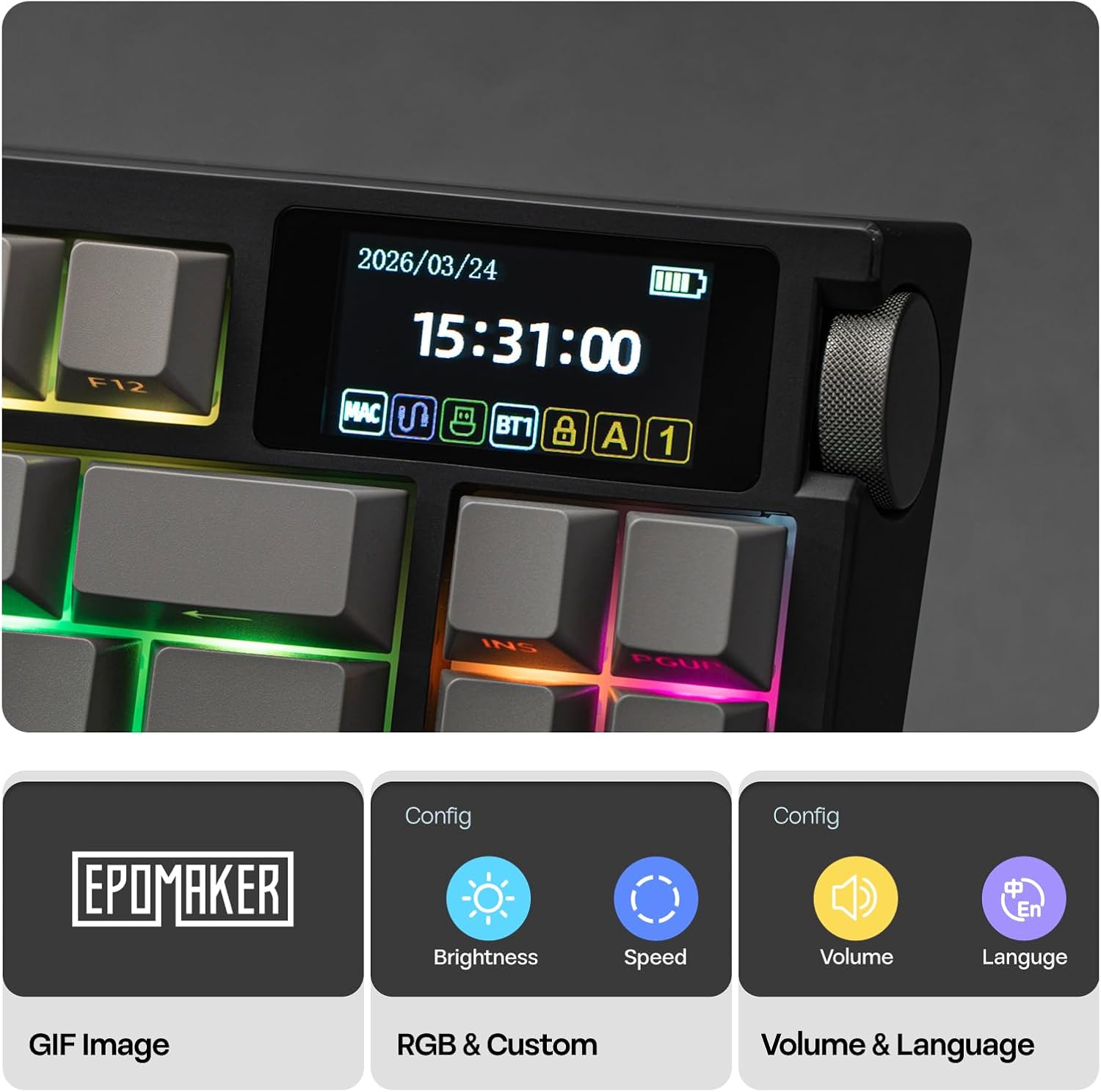 EPOMAKER G84 PRO Wireless Mechanical Keyboard, 75% Gaming Keyboard with 8000mAh Battery, PBT Keycaps, 81 Keys, Hot Swap, Custom Driver, RGB Backlight, Gasket-Mount (Black, Creamy Jade Switch)