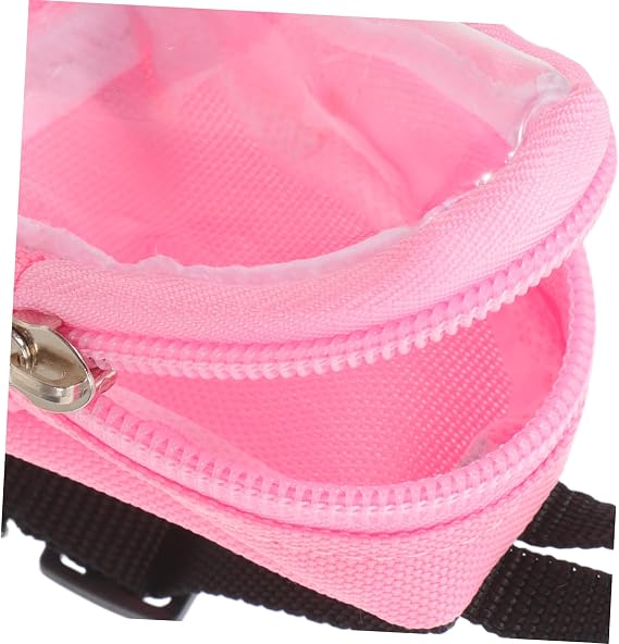 Miniature Doll Backpack for Preschool and Kindergarten with Window, Adjustable Straps, Multi Functional Storage, Zipper Closure, Pink Cloth and Plastic Tiny School Bag for Dolls