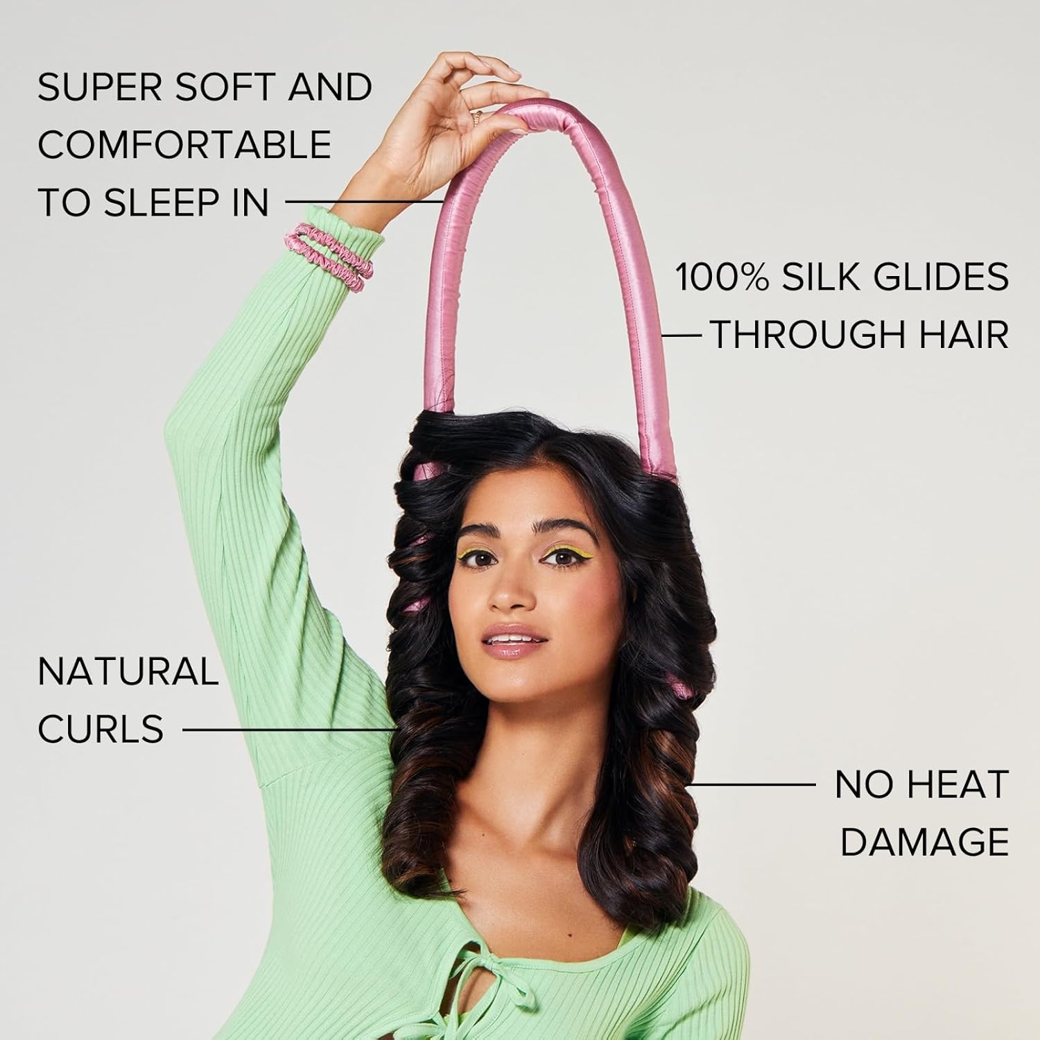 SILKE Heatless Hair Curlers | 100% Luxurious Heatless Curls Headband | Silk Curlers to Sleep In | No Heat Curlers for Overnight Curls | Curling Set | Big Bounce, No Effort (Pink)