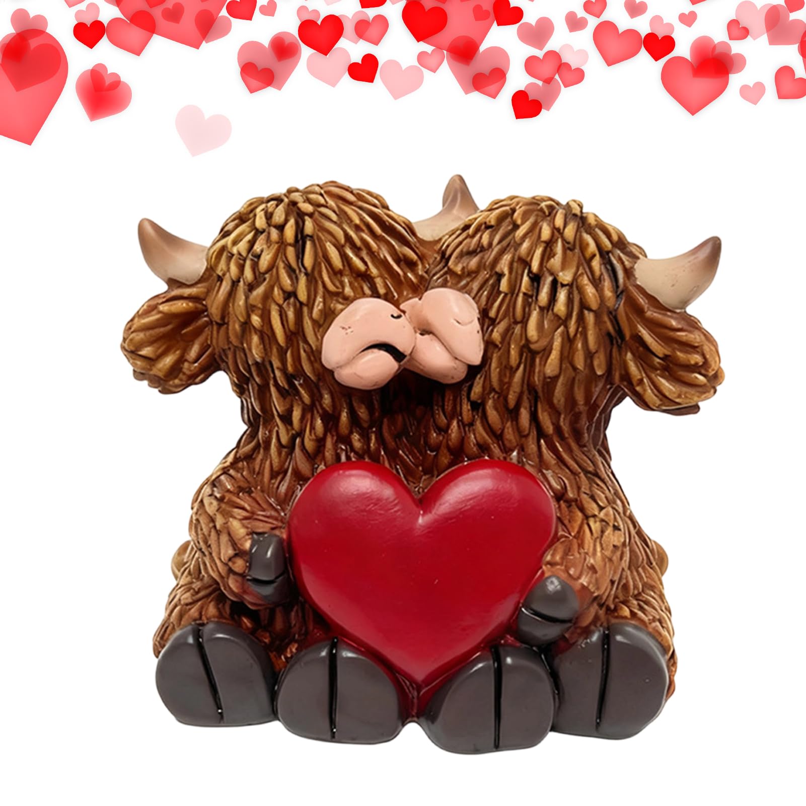 Figurine de vache de haute terre en résine 13x8,9x11,4 cm sculpture couple cœur vaches
