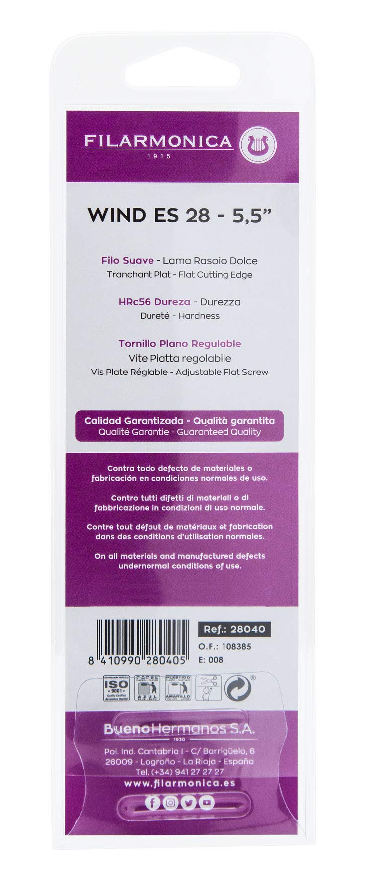 FILARMONICA 28040 Tijera de Esculpir Peluquería Profesional Alta Dureza del Filo, de Acero Inoxidable y Mangos de Aluminio Muy Ligera con Tornillo Regulable para Salón Belleza (28 Dientes), Wind, 5.5"