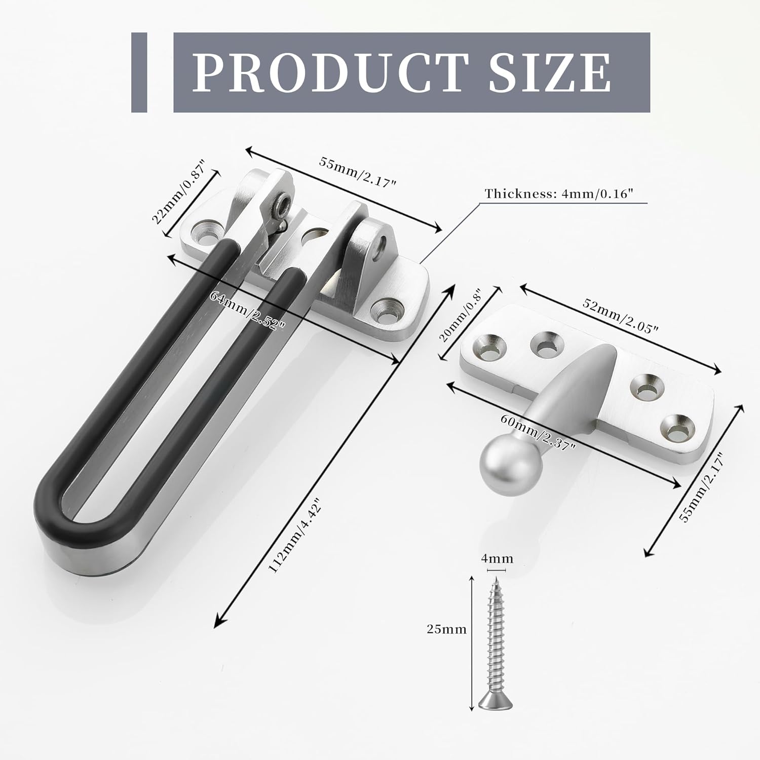 Swing Bar Door Locks, Latch Guard Clasp Door Locks for Swing-in Doors, Home Security Door Lock Latch for Hotel Apartment Barn Fence Garage (Brushed)