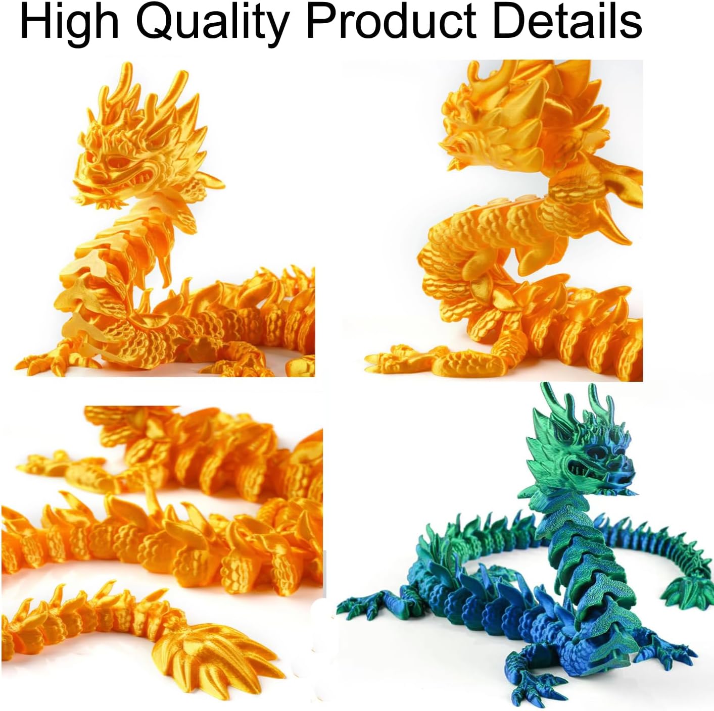 3D Printed Crystal Dragon Articulated Dragon, Articulated and Posable Toy for Car Decoration Home Office Decor Strikingly Realistic Dragon Crystal Figure Gifts (Dark Green) image 3