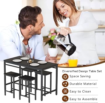 DKLGG Dining Table Set for 4, Kitchen Table and Chairs Set of 4 Dining Room Table with 4 Chairs Small Kitchen Table 5 Piece Dinette Dinner Table Set for Small Space Apartment Restaurant, Jet Black