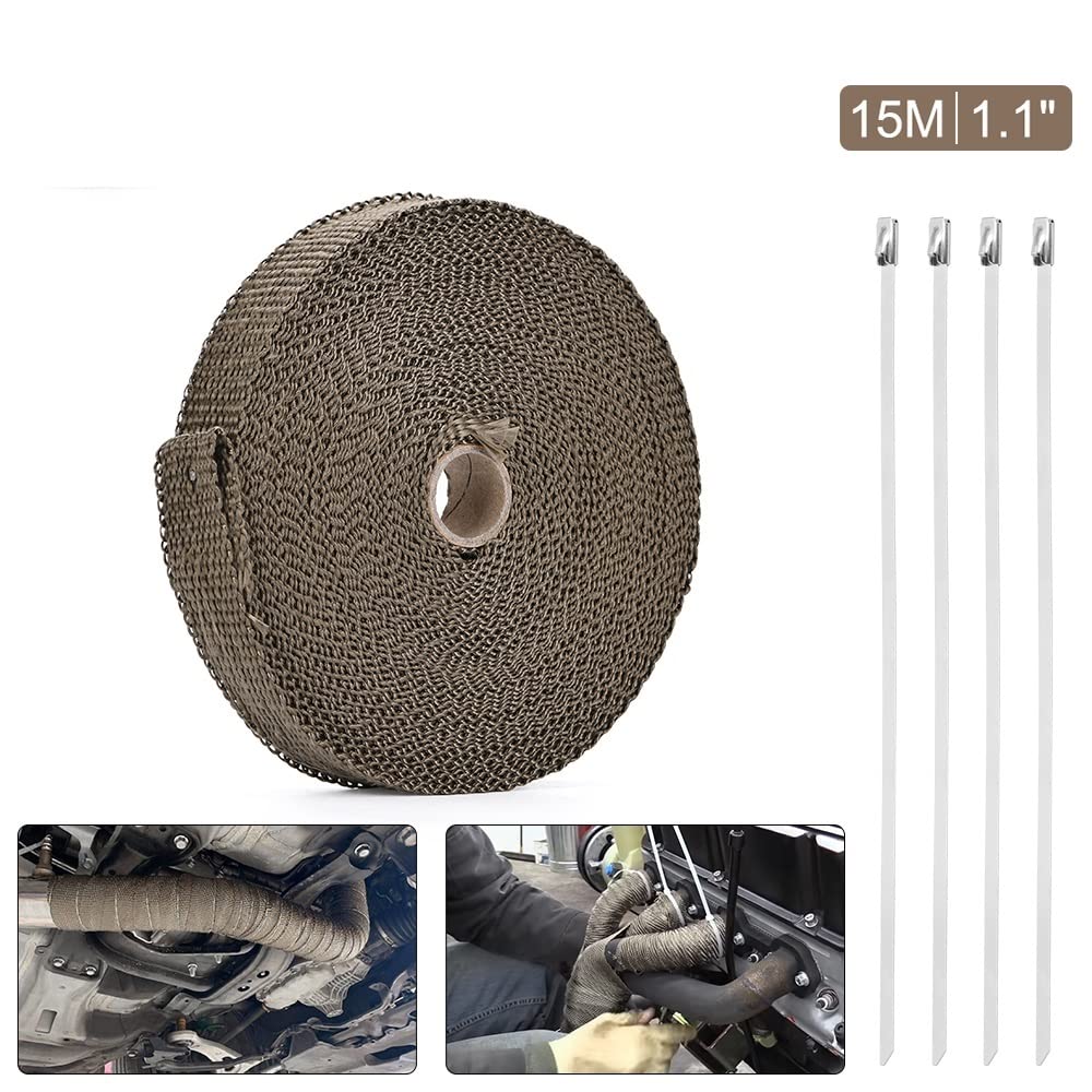 Benda Termica Per Scarico Marmitta 25MM 15M Titanio Tubo di Scarico Collettore Calore Nastro Avvolgente Con Fascette Bloccaggio Protezione Termica Roll Shield Accessori Auto