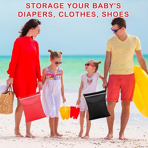 Miniatura 7 de Angel Love Bolsas húmedas, paquete de 2 bolsas para pañales de tela para bebé, bolsas húmedas/secas con dos bolsillos con cremallera, viajes, playa,
