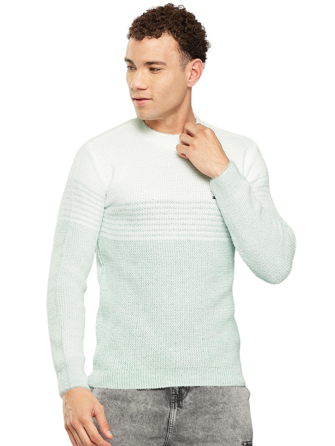 aarika Mens Winter Wear White-Blue Colour Solid Woolen Sweater-picture-14