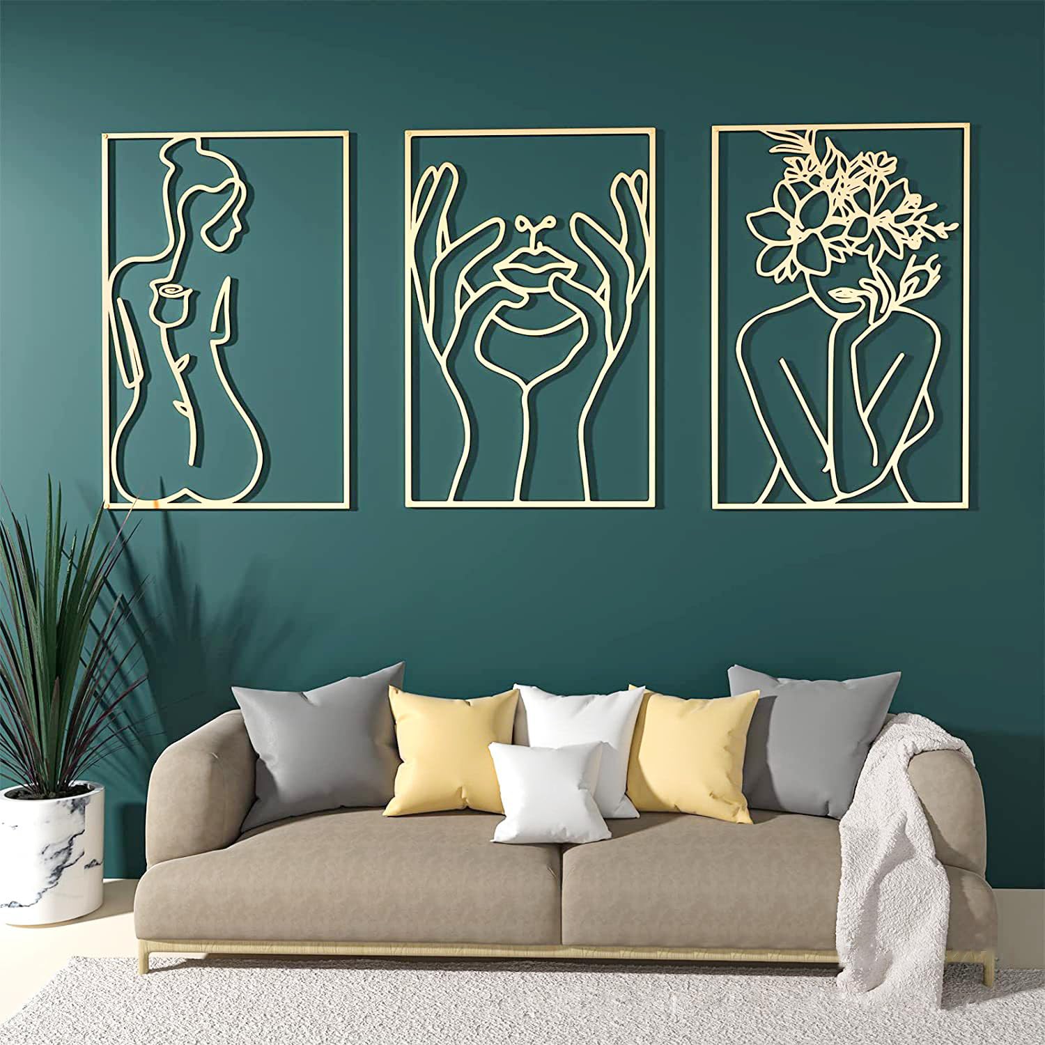 Supzldas Metal Wall Art Decor, Minimalist Abstract Art Print Decor, Line Drawing Home Hanging Wall Art for Living Room Bedroom Bathroom