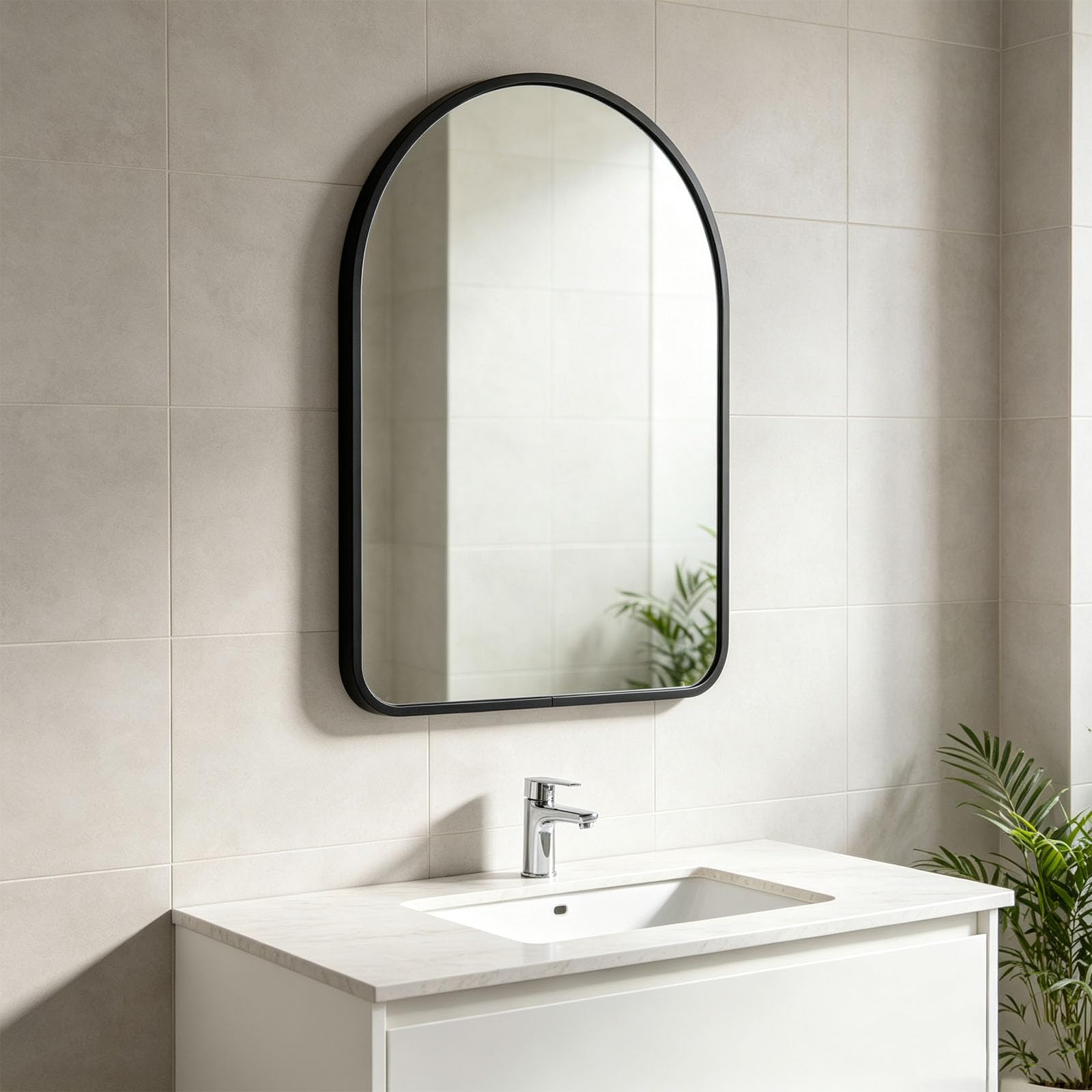 Warmiehomy Black Arched Wall Mounted Bathroom Mirror 40x70cm — image 1
