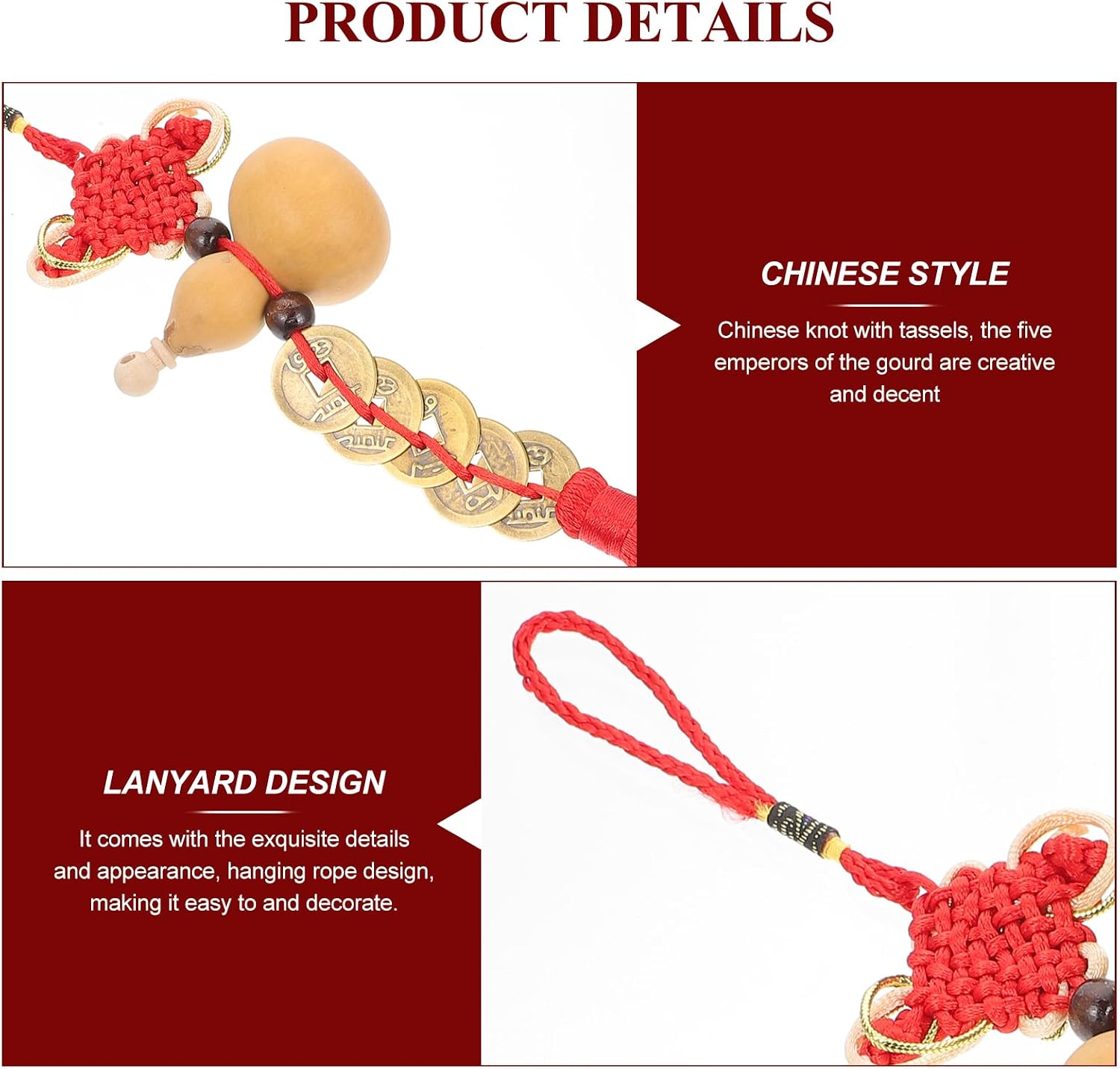 LIFKOME 2pcs Gourd Pendant Chinese Hanging Gourd Five Emperor Coin Tassel Gourd Charms Keychain Lanyard Chinese Knot Tassel Bag Charm Wu Womens Purse Door Pendant Copper Lucky