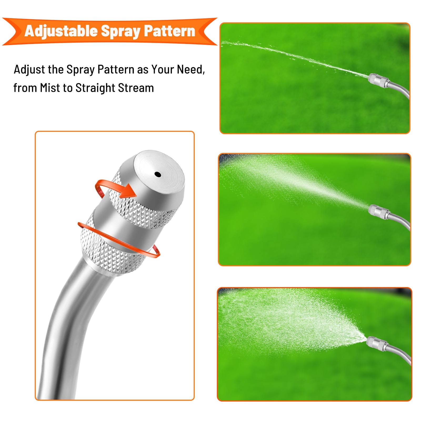Varita pulverizadora de 111 cm, manguera de latón de 1/4 y 3/8 pulgadas, boquilla ajustable de acero inoxidable para manguera de jardín adecuada para conectores rápidos de manguera de 3/4 pulgadas