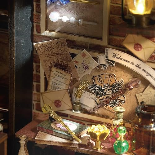 Miniatura 4 de Lannso Kit de casa de muñecas en miniatura, kit de casa de muñecas con cubierta a prueba de polvo, tienda de varitas mágicas, mini juguetes de casa