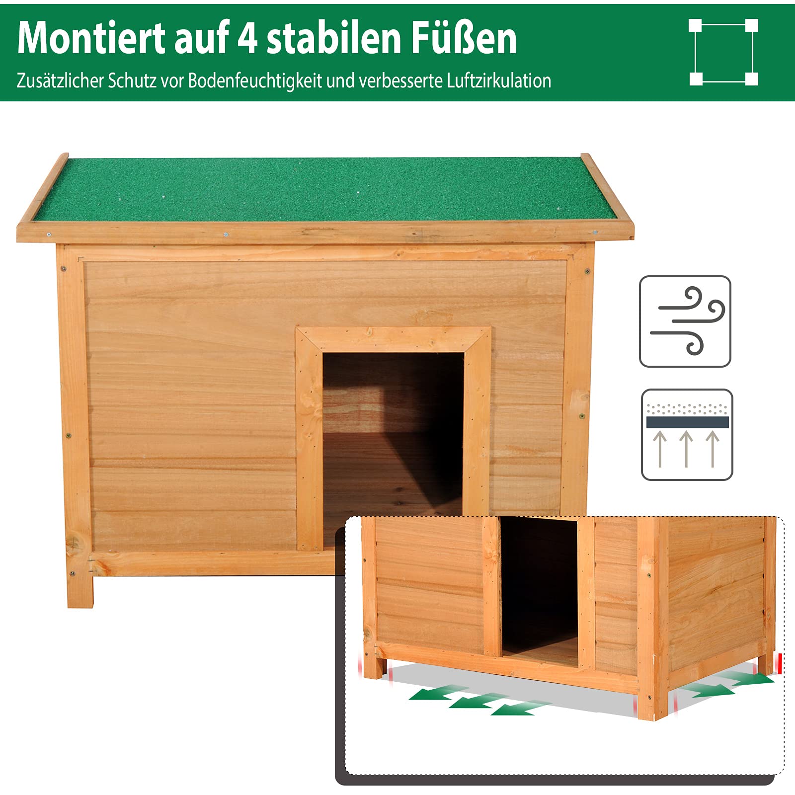 PawHut Hundehütte Outdoor, Hundehaus aus Holz mit Aufklappbares Asphaltdach, wasserdichte Hundehöhle mit Erhöhter Boden Hütte für kleine Hunde, Gelb, 82 x 58 x 58 cm