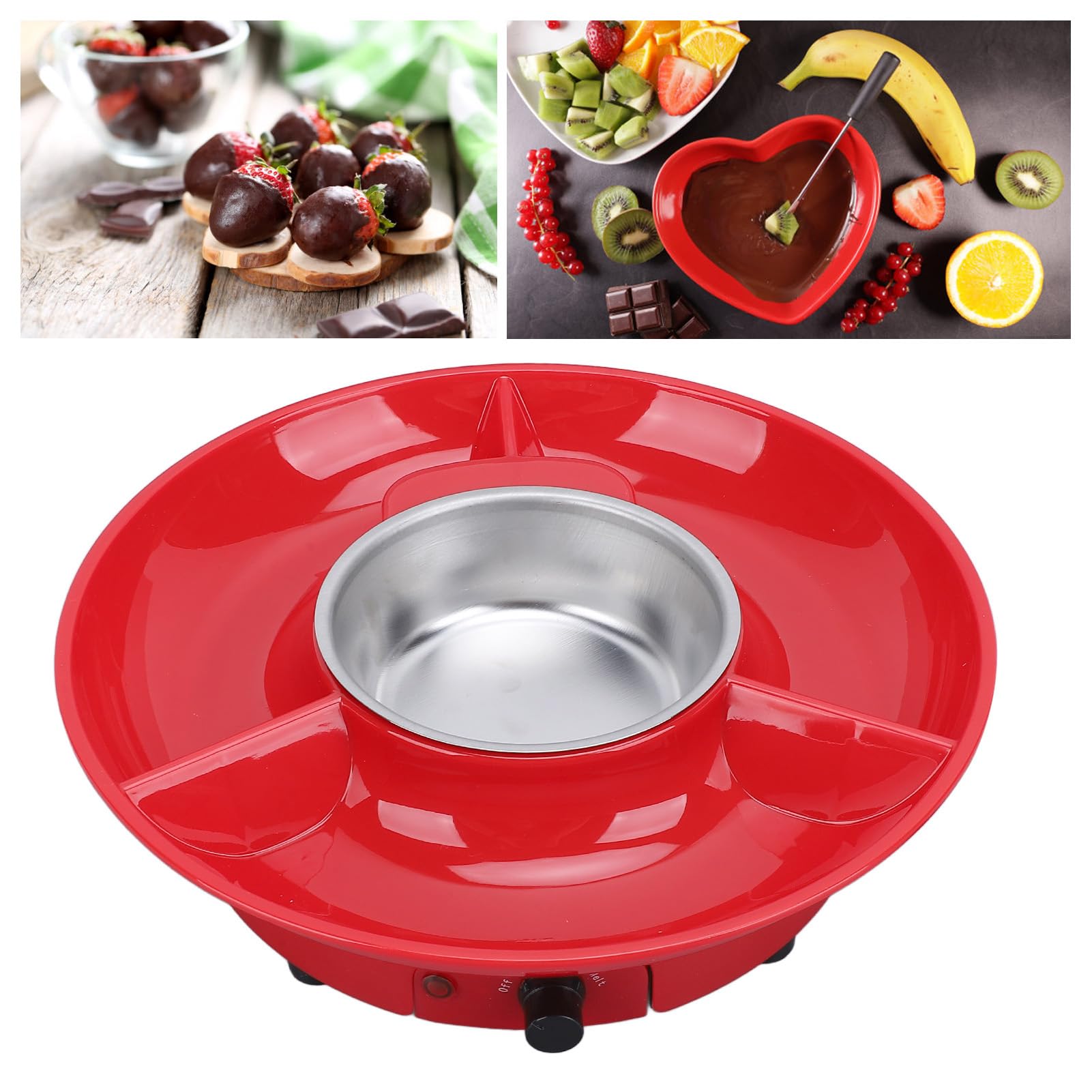 HEEPDD Juego de Ollas Eléctricas para Fondue con Bandejas para Servir 10 Tenedores Olla Fondue de Chocolate 2 Engranajes 25 W Olla Pequeña Derretir Chocolate Fiestas Bodas Fechas