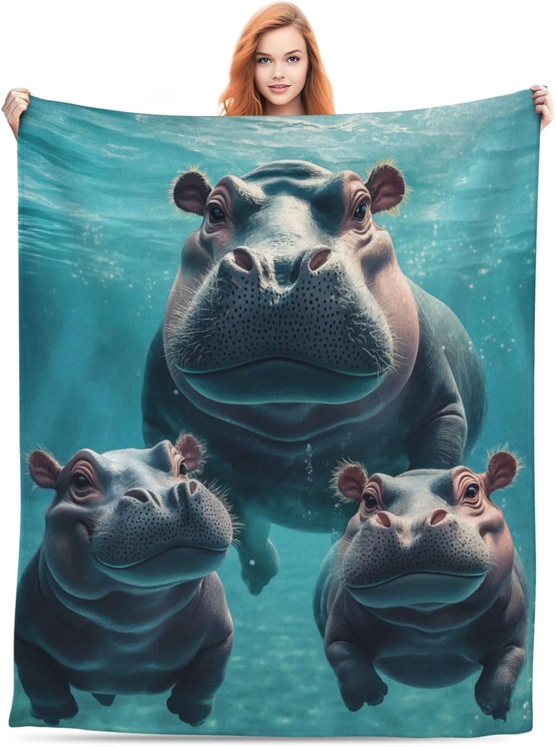 Cute Hippo Blanket Gifts for Women Hippo Lovers, Ocean Animal Hippo Themed Throw Blankets, Soft Cozy Lightweight Plush Throws for Living Room Sofa Couch Home Decor 60x80in
