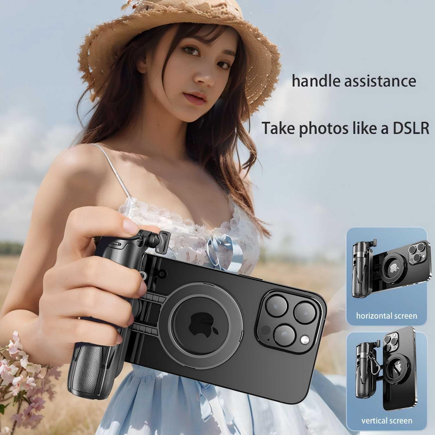 Magnetic Pocket Selfie Stick, 4 in 1 Multifunctional Mini Selfie Stick for iPhone with Bluetooth Remote, 360° Rotation Compact Portable Selfie Stick Tripod for Travel Vlogging