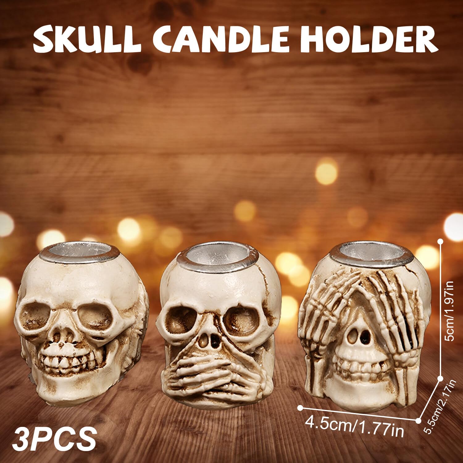Produktbild von Einzigartiges Set Mit 3 Halloween-Kerzenhaltern, Kunstharz, Skelett, Totenkopf, Handrückgrat, Teelichthalter, Kerzenständer, Gothic, Für Heimdekoration, Gruselige Halloween-Party-Dekoration