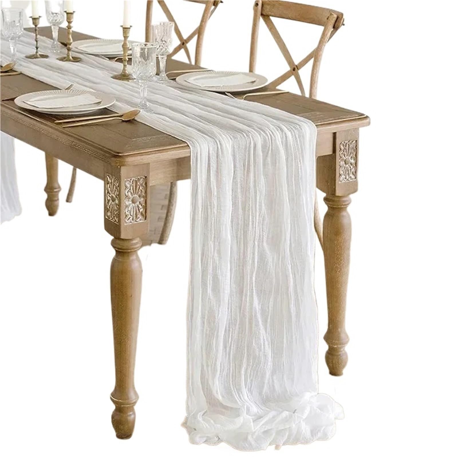 90*300CM Light Pink Cheesecloth Table Runner Gauze Fabric Rustic Sheer Runners Chair Sashes