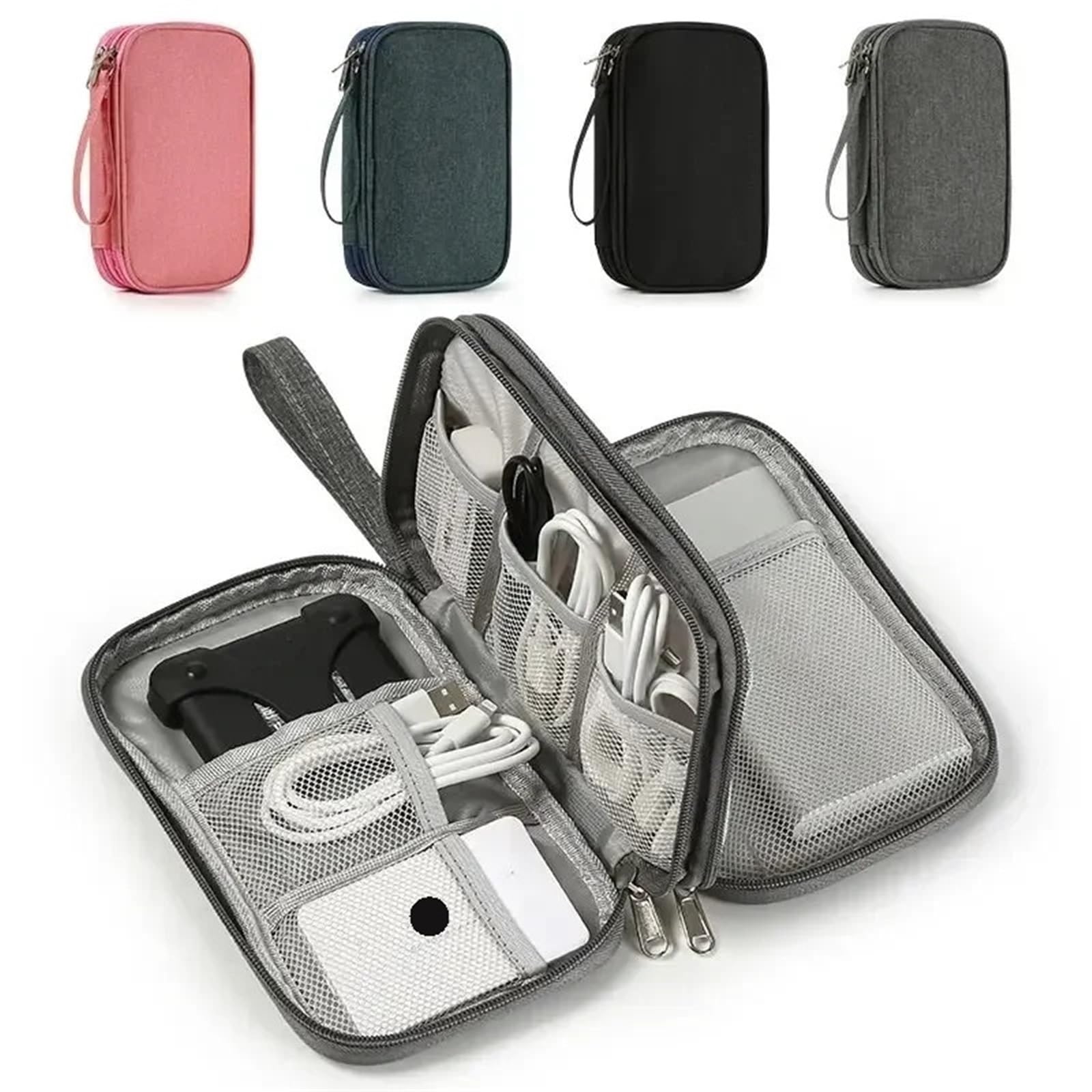 Borsa Organizer Per Cavi 2 pezzi di accessori digitali portatili Borsa archiviazione a doppio strato Cavo dati for cuffie con disco U(Black)